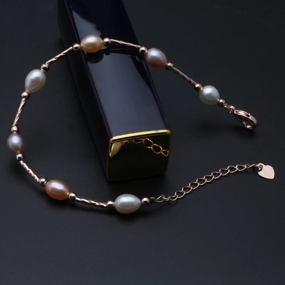 MILAN Natural Pearl Bracelet Rose Gold Multi Color - Picture 3 of 7